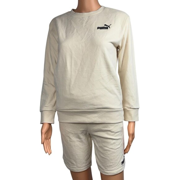 Puma 2 Piece Girls Medium 10/12 Tan Pull Over Sweatshirt & Jogging Shorts New - Picture 2 of 10